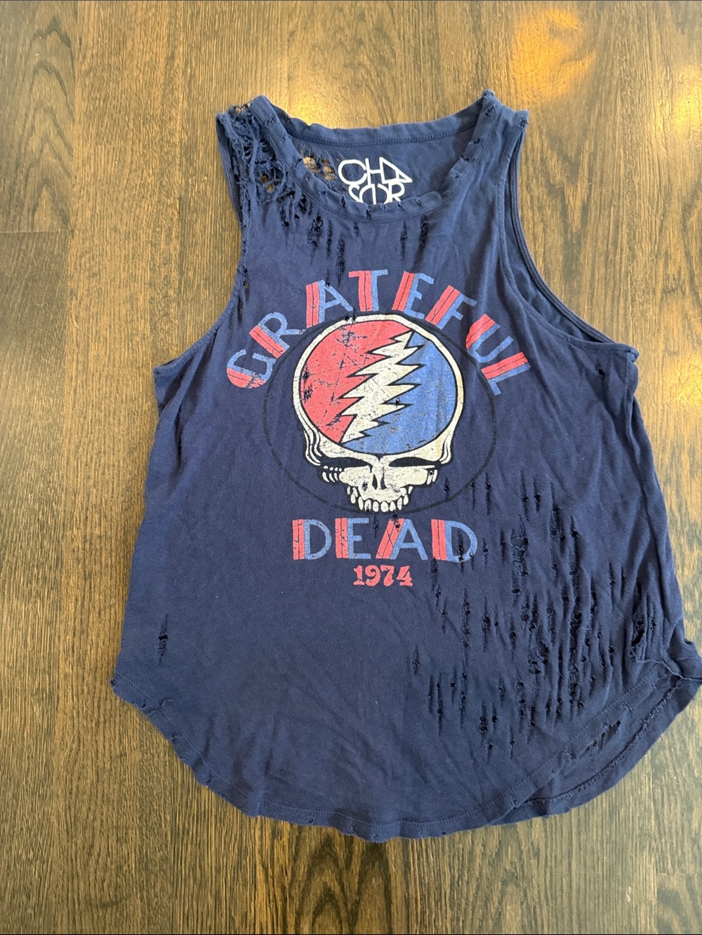Chaser Navy Blue Grateful Dead Distressed Tank